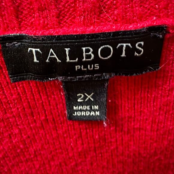 Talbots Plus 2X Red Black Ski Chalet Colorblock Crewneck Sweater - Picture 8 of 9